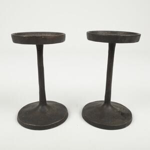 Pair of Pottery Barn Rustic Texture Metal 6'' Pillar Candle Stand Holders
